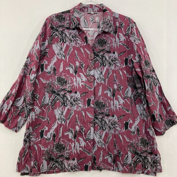 Habitat size Large Purple Gray Abstract Artsy Lagenlook Relaxed Button Down - Picture 1 of 10